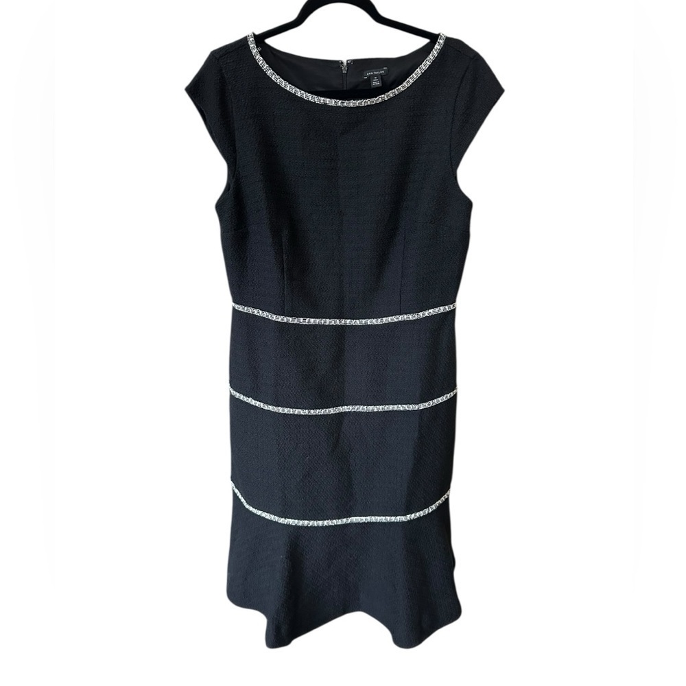 Ann Taylor Elegant Black Dress with white Accents size 10
